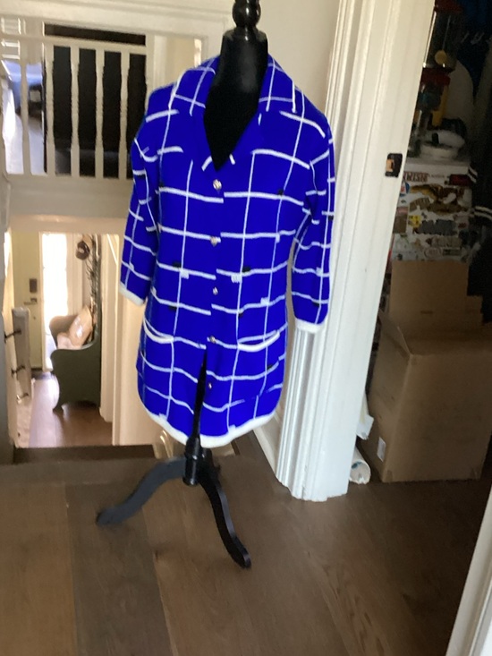 Metro Other - Metro Blue Windowpane Button-Front Coat with White Trim
